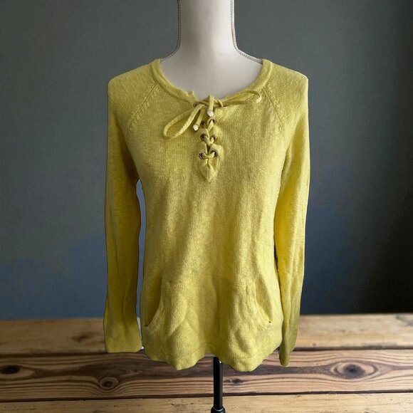 LILLY PULITZER Yellow Laceup Hoodie Sweater Size Small - Picture 1 of 5